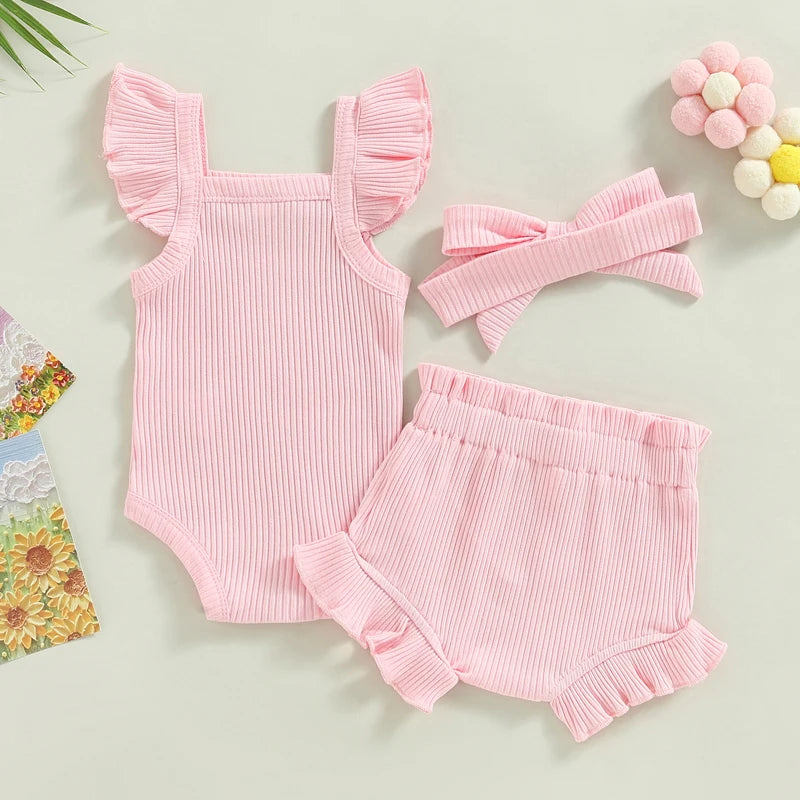 Baby Girl Summer Outfit - Ruffle Knit Romper Top & Bloomer Shorts Set - MamaNest