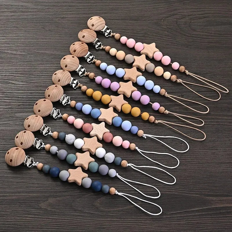 Baby Pacifier Clip Chain - Wooden Beads Dummy Holder - MamaNest