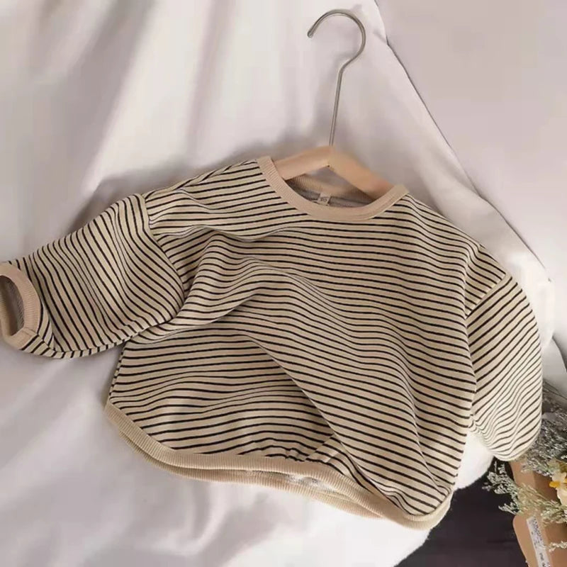 Kids Cotton Long Sleeve T-Shirt - Striped Casual Tee (1-8 Years) - MamaNest