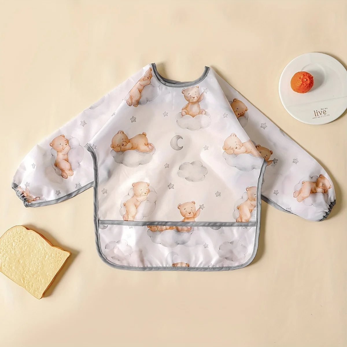 Waterproof Baby Bib with Long Sleeves - Full Coverage Feeding Apron - MamaNest