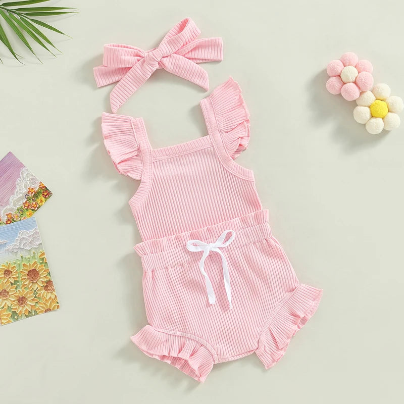 Baby Girl Summer Outfit - Ruffle Knit Romper Top & Bloomer Shorts Set - MamaNest