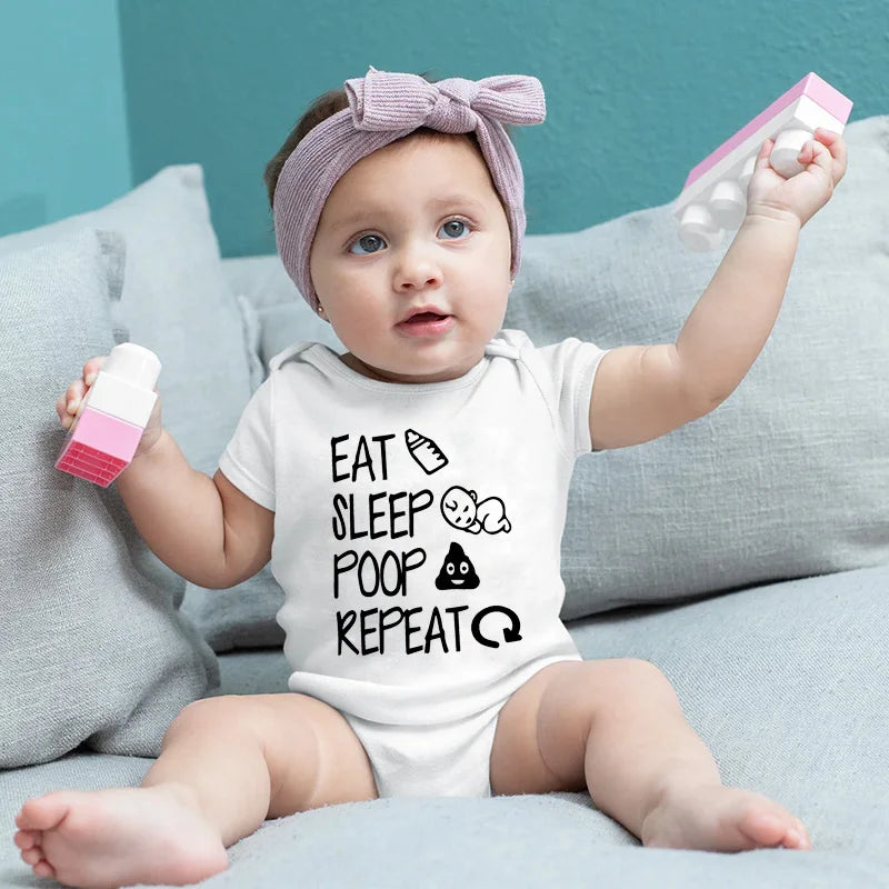 Funny Baby Romper - 'Eat Sleep Poop Repeat' Letter Print Bodysuit 0-24M - MamaNest