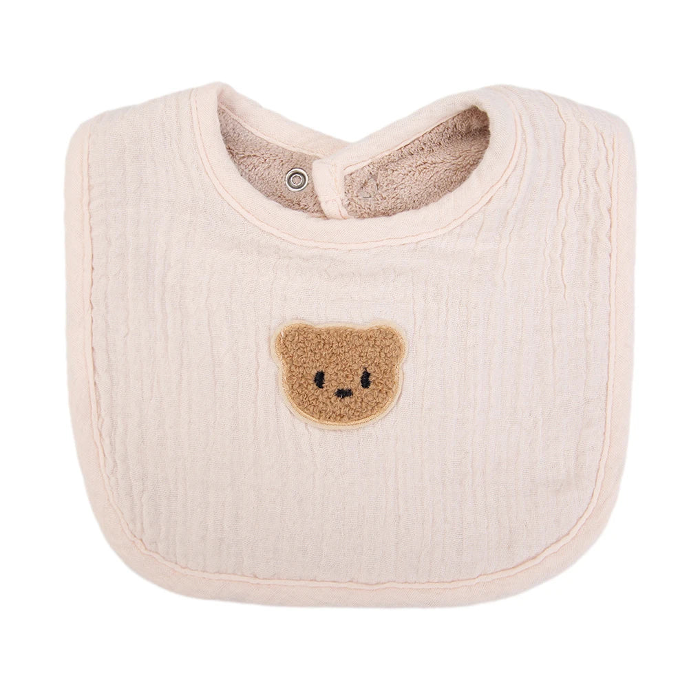 Cute Bear Baby Bibs - Muslin Cotton Feeding Bib with Absorbent Pockets - MamaNest