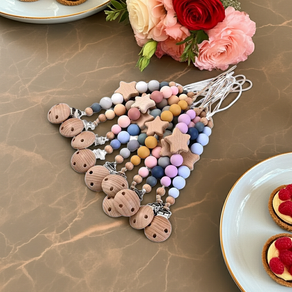 Baby Pacifier Clip Chain - Wooden Beads Dummy Holder - MamaNest