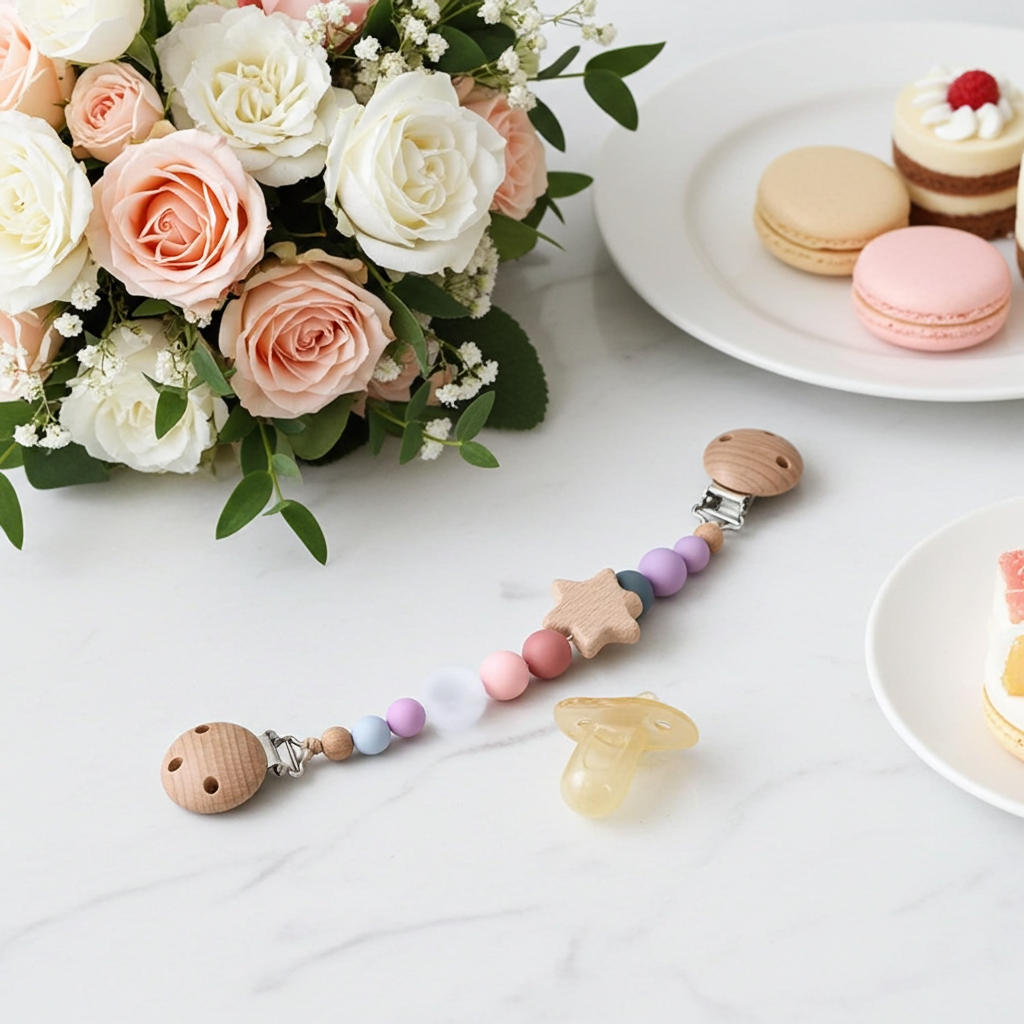 Baby Pacifier Clip Chain - Wooden Beads Dummy Holder - MamaNest