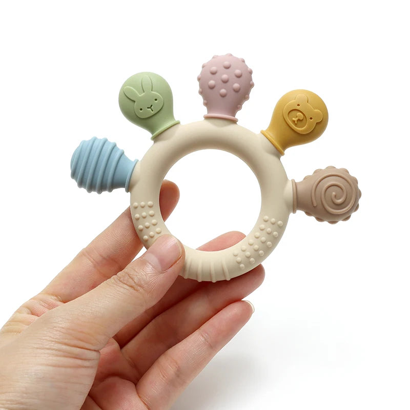 Silicone Baby Teething Ring - Multicolor Gum Relief Toy (0-12M) - MamaNest