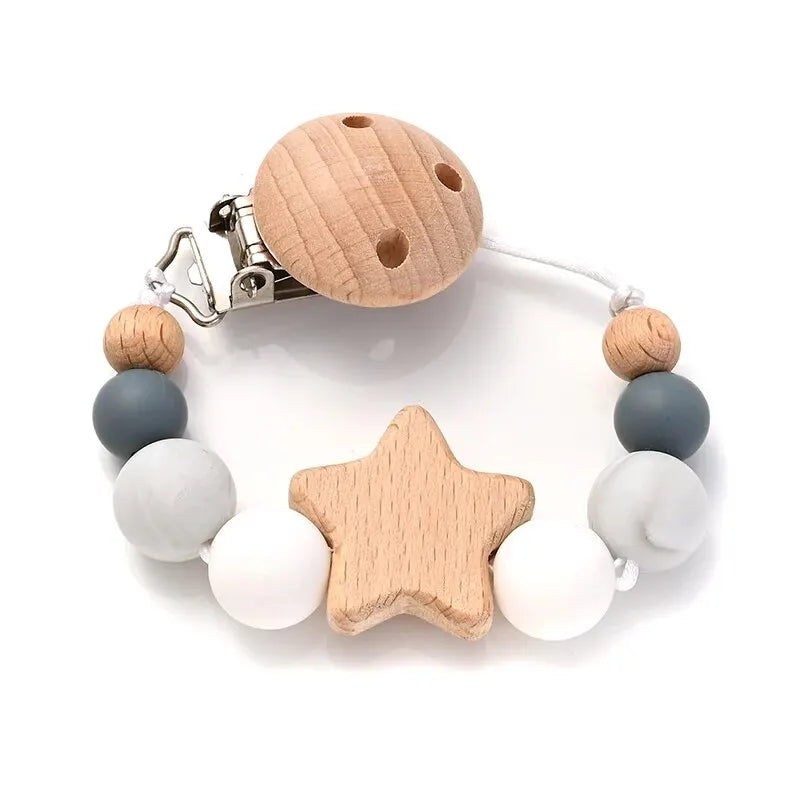 Baby Pacifier Clip Chain - Wooden Beads Dummy Holder - MamaNest