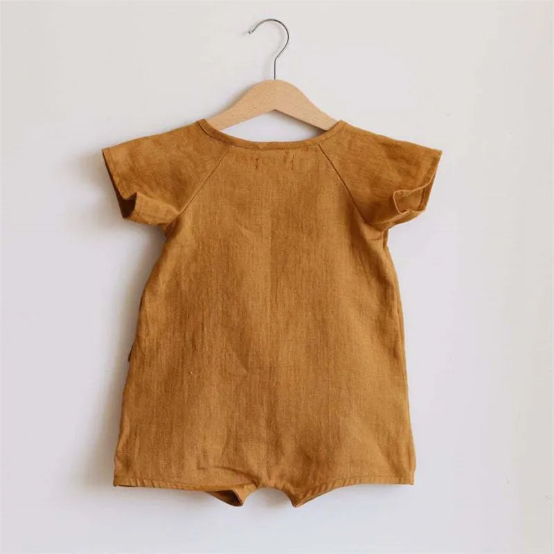 Linen Cotton Baby Romper - Summer Infant Bodysuit Jumpsuit 0-24M - MamaNest