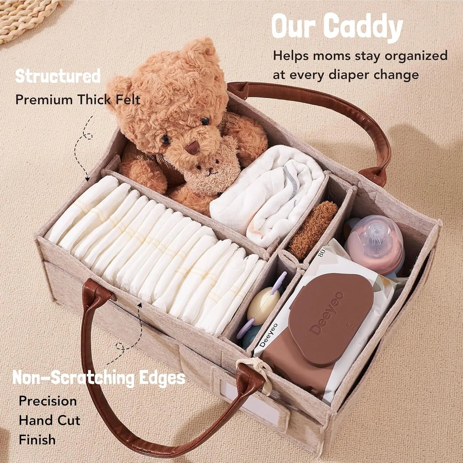 Felt Nursery Organiser Caddy with Handle - Nappy Storage Basket - MamaNest