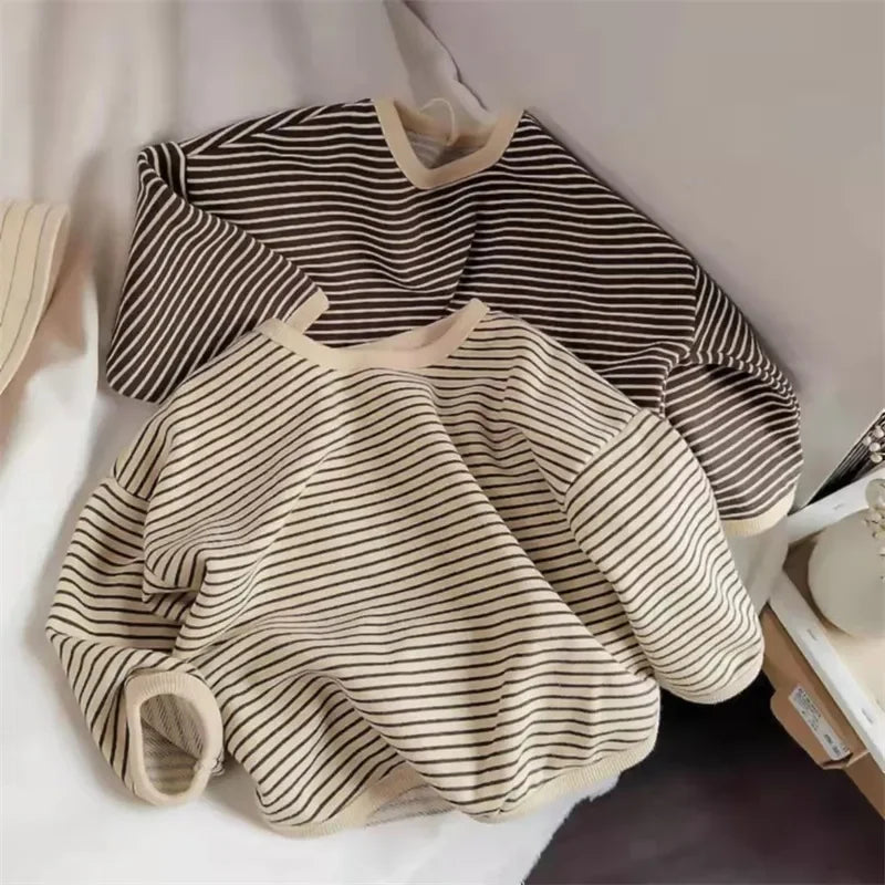 Kids Cotton Long Sleeve T-Shirt - Striped Casual Tee (1-8 Years) - MamaNest