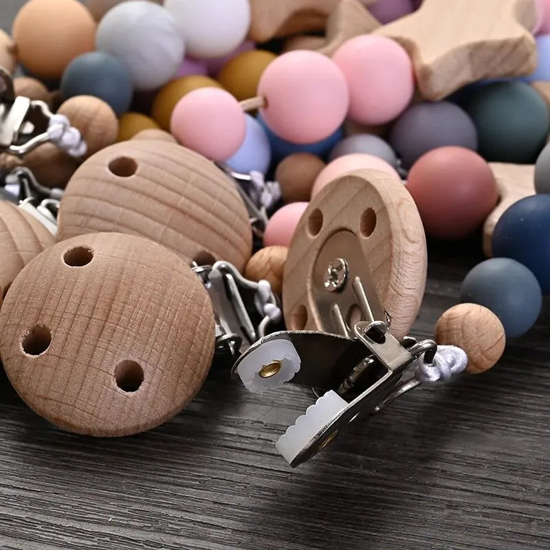 Baby Pacifier Clip Chain - Wooden Beads Dummy Holder - MamaNest