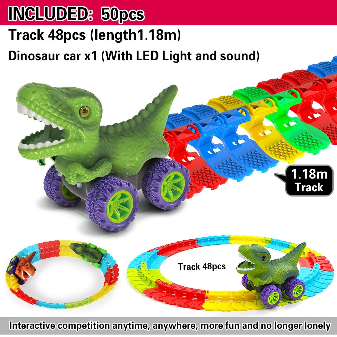 Flexible Track Dinosaur Car Set - 46-101 Pieces Educational Toy - MamaNest