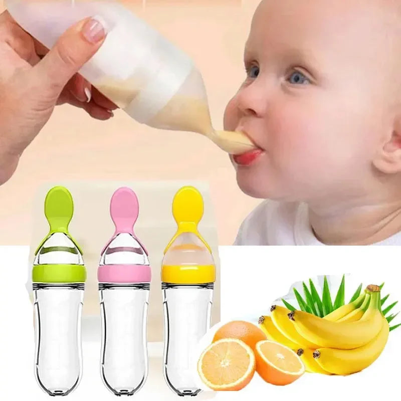 Silicone Baby Feeding Bottle with Spoon - Squeeze Feeder 90ml - MamaNest