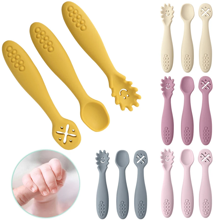Baby Feeding Spoon Set 3-Pack - Soft Silicone Learning Spoons - MamaNest