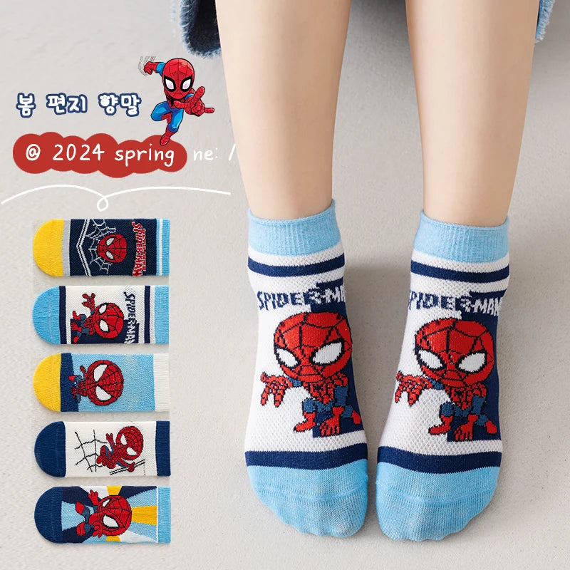 Kids Cartoon Socks 5-Pack - Spider-Man & Superhero Mesh Socks - MamaNest