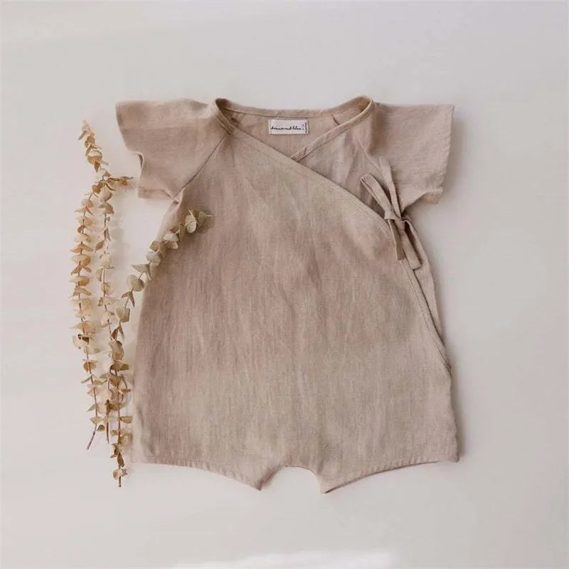 Linen Cotton Baby Romper - Summer Infant Bodysuit Jumpsuit 0-24M - MamaNest