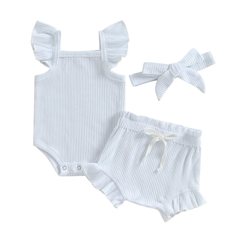 Baby Girl Summer Outfit - Ruffle Knit Romper Top & Bloomer Shorts Set - MamaNest