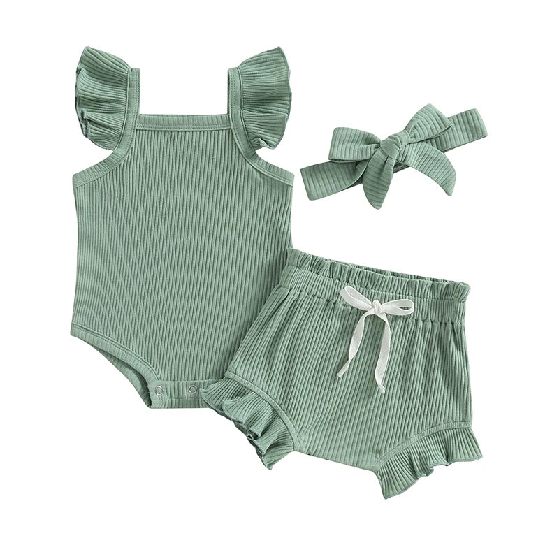 Baby Girl Summer Outfit - Ruffle Knit Romper Top & Bloomer Shorts Set - MamaNest