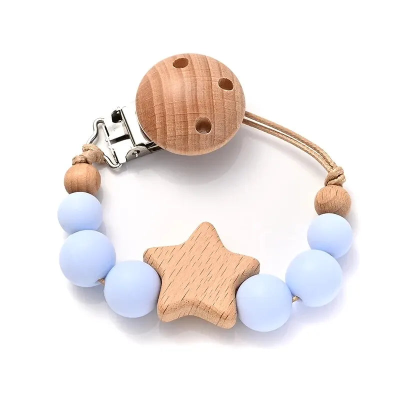 Baby Pacifier Clip Chain - Wooden Beads Dummy Holder - MamaNest