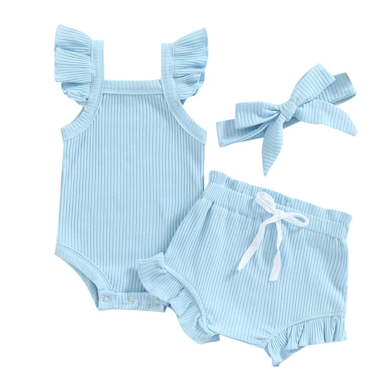 Baby Girl Summer Outfit - Ruffle Knit Romper Top & Bloomer Shorts Set - MamaNest