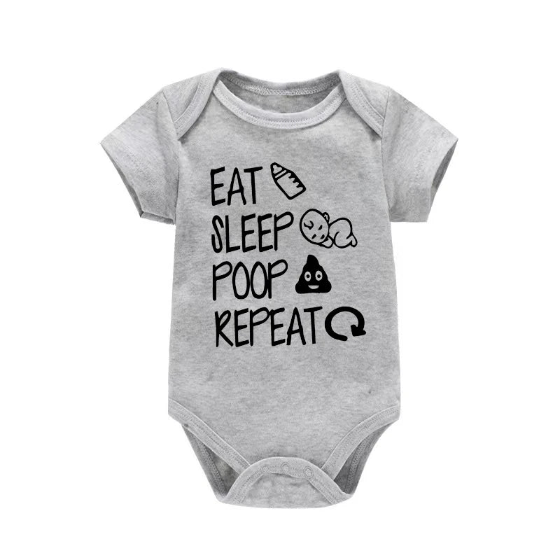 Funny Baby Romper - 'Eat Sleep Poop Repeat' Letter Print Bodysuit 0-24M - MamaNest