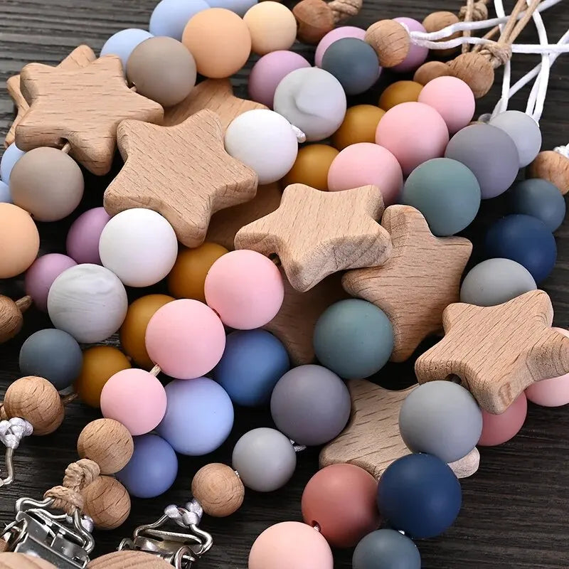 Baby Pacifier Clip Chain - Wooden Beads Dummy Holder - MamaNest