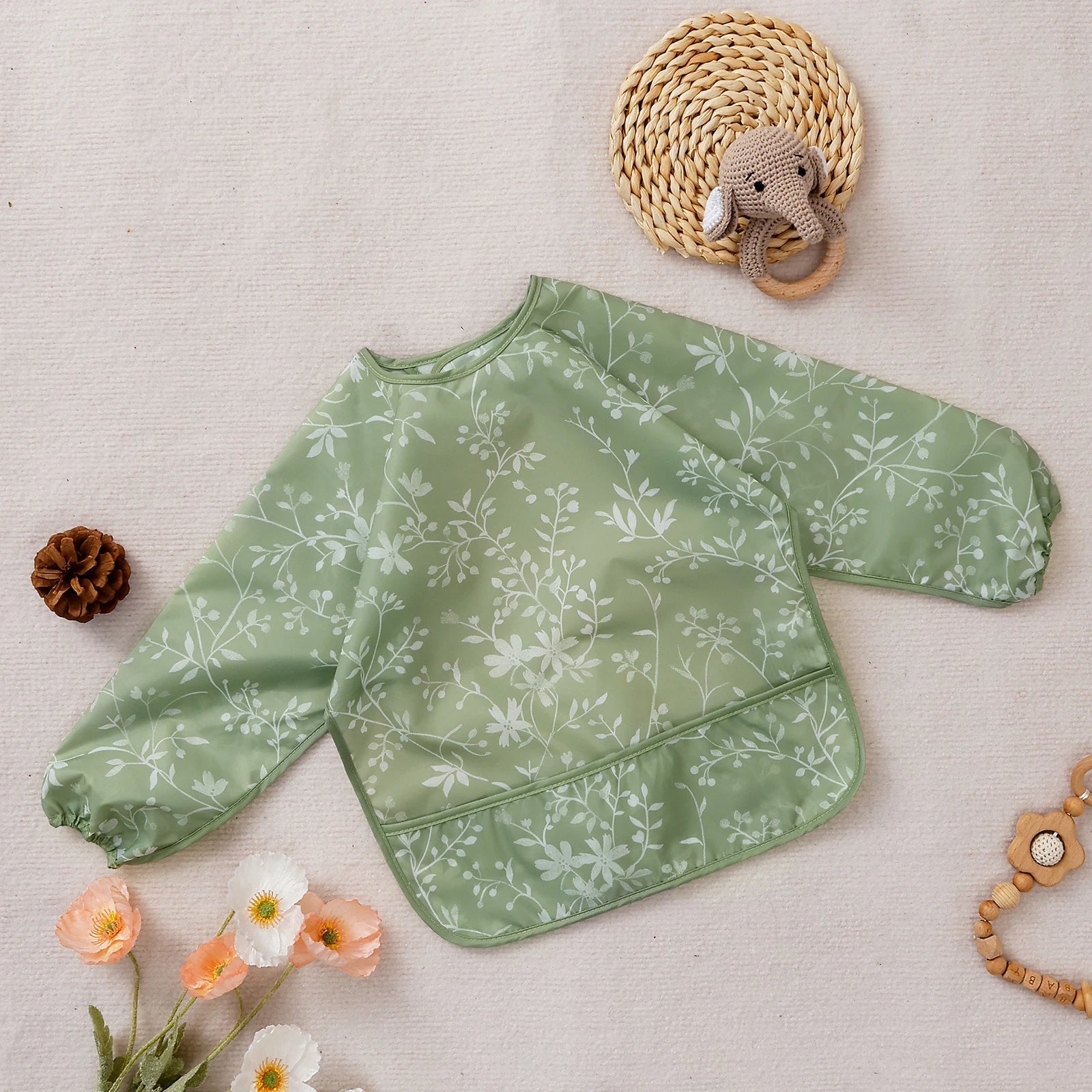 Waterproof Baby Bib with Long Sleeves - Full Coverage Feeding Apron - MamaNest