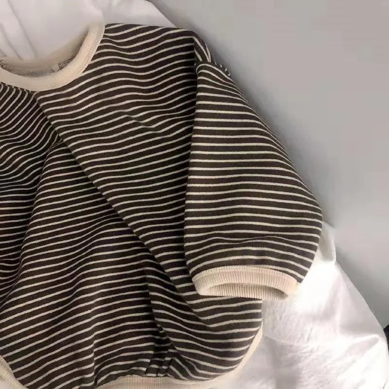 Kids Cotton Long Sleeve T-Shirt - Striped Casual Tee (1-8 Years) - MamaNest