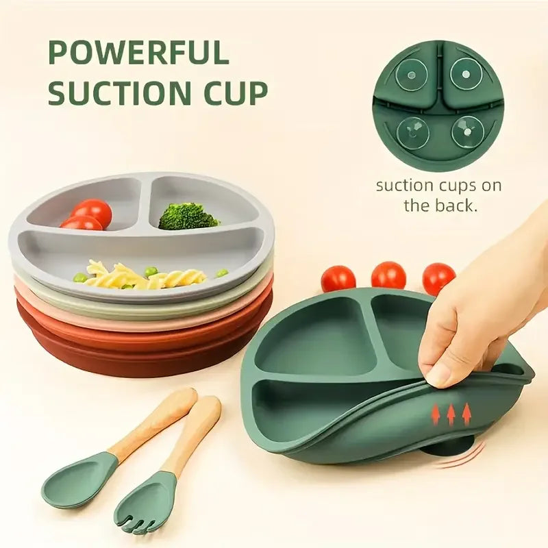 Baby Suction Plate - Silicone Divided Plate with Strong Suction Base - MamaNest