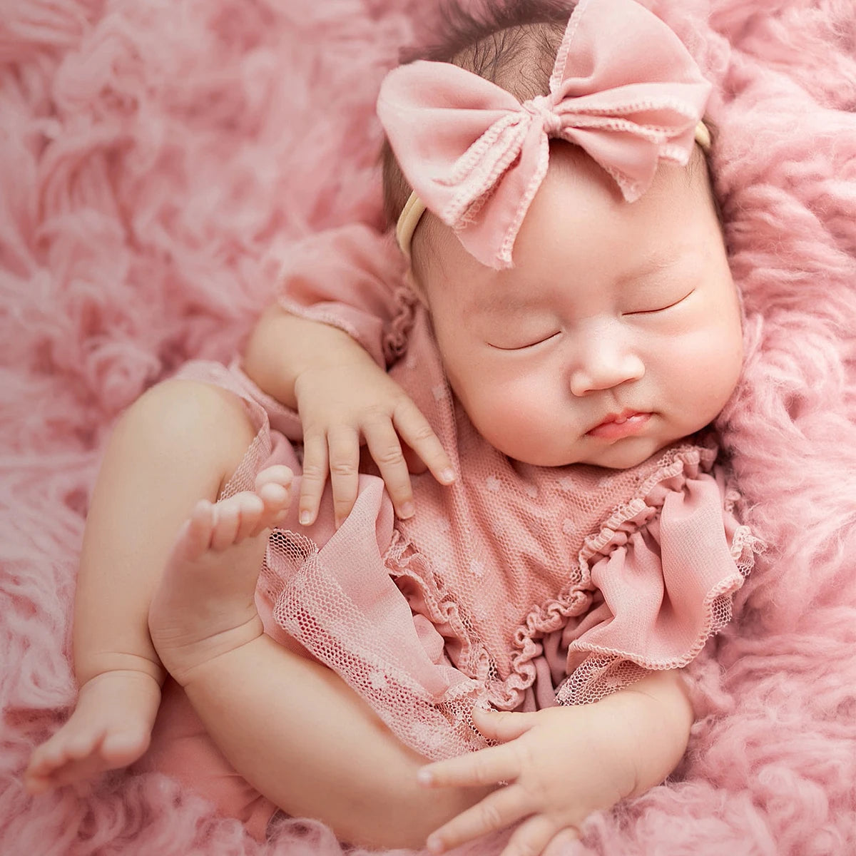 Newborn Photography Set - Dusty Pink Chiffon Romper with Bow Hairband - MamaNest