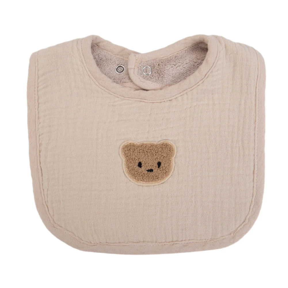 Cute Bear Baby Bibs - Muslin Cotton Feeding Bib with Absorbent Pockets - MamaNest