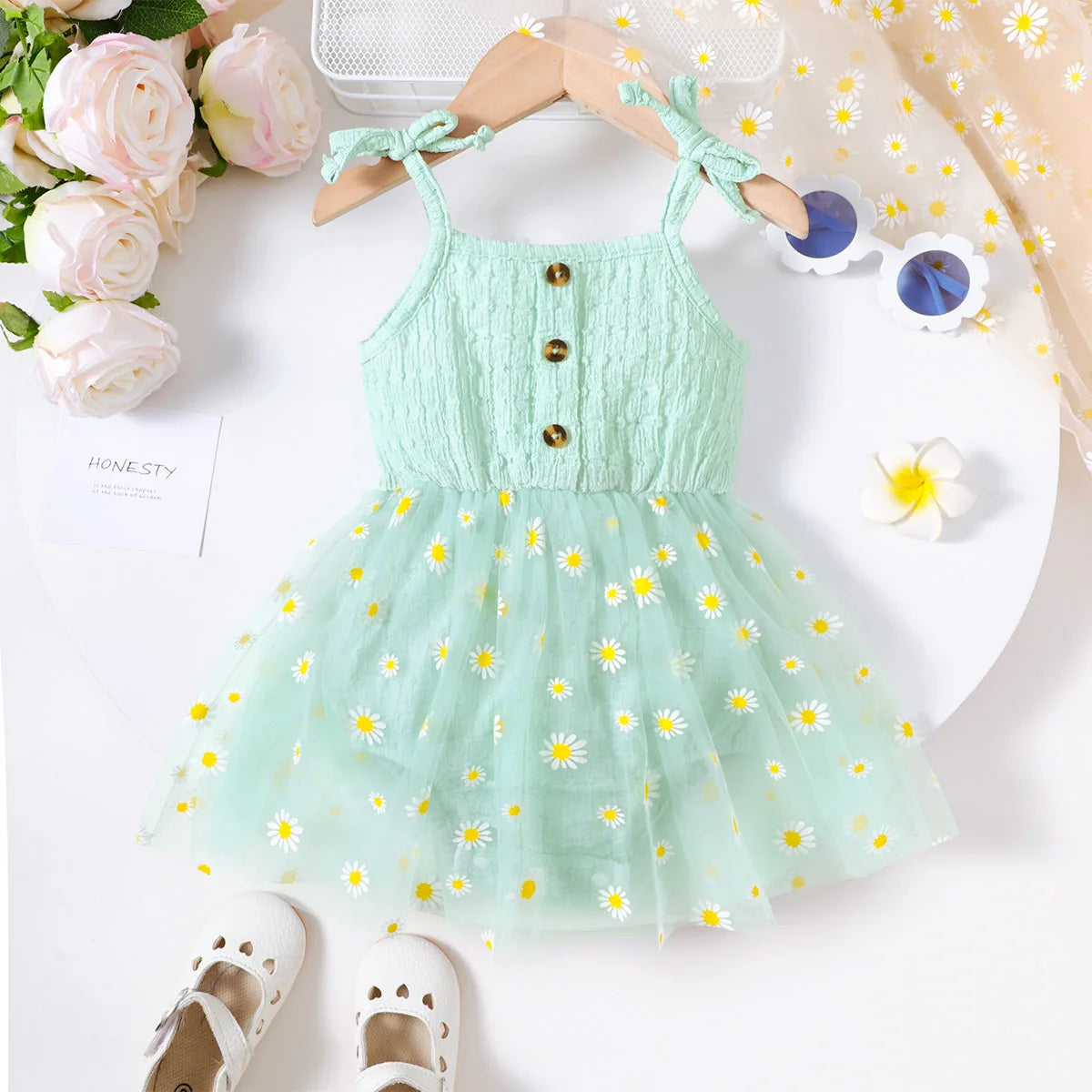 Baby Girl Daisy Chiffon Bodysuit - Lace Up Bow Summer Outfit 3-24M - MamaNest