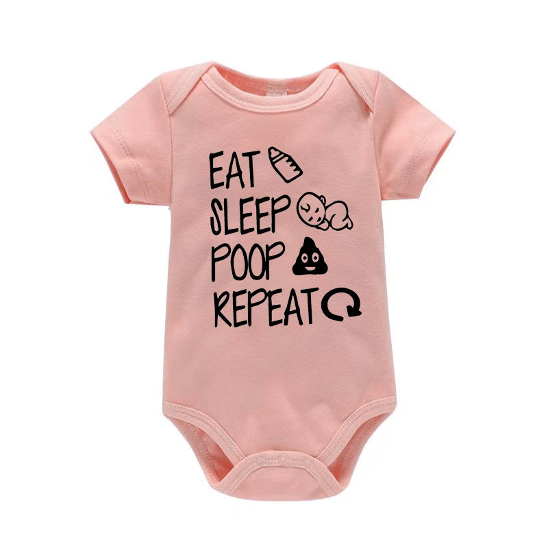 Funny Baby Romper - 'Eat Sleep Poop Repeat' Letter Print Bodysuit 0-24M - MamaNest