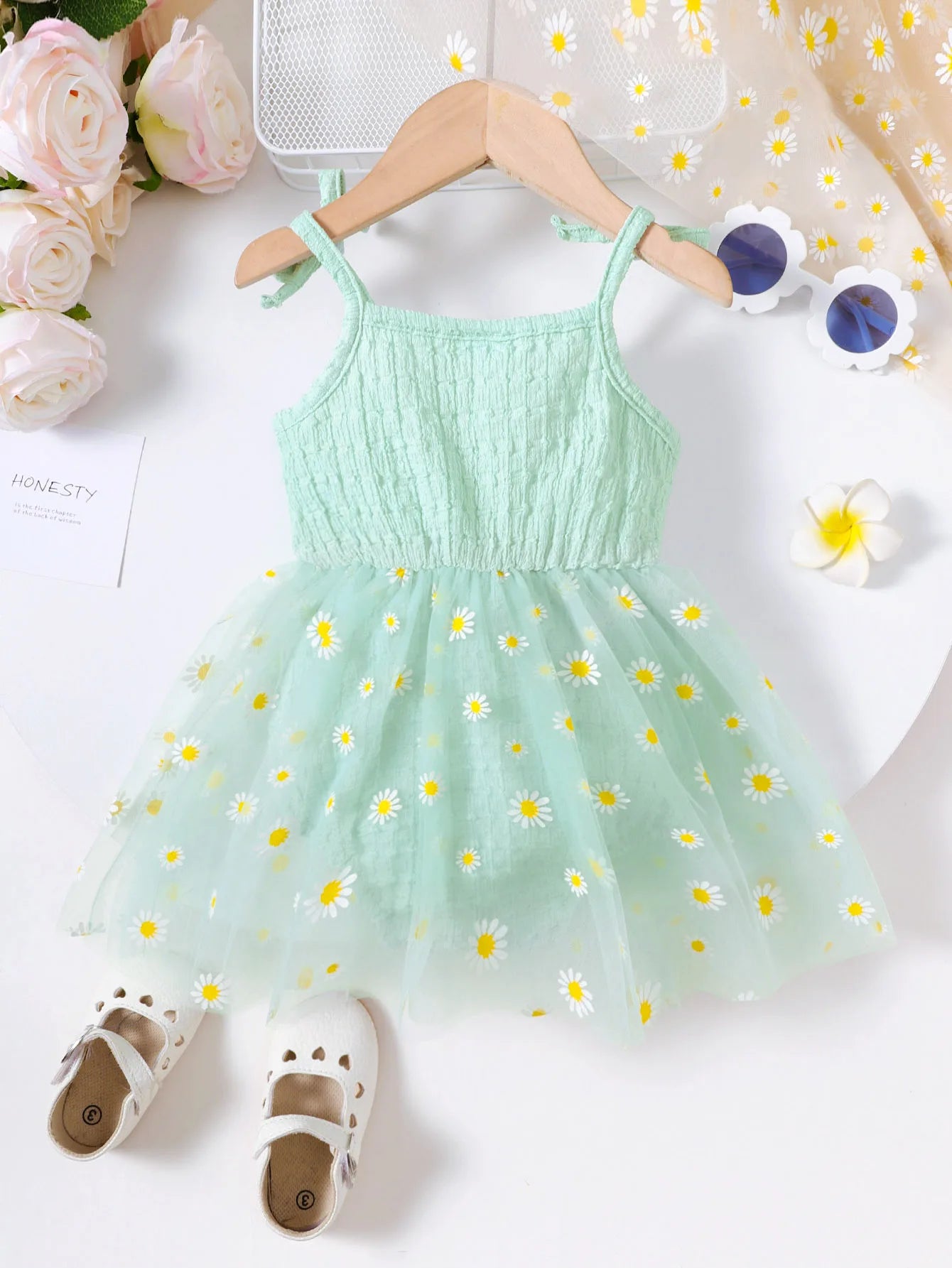 Baby Girl Daisy Chiffon Bodysuit - Lace Up Bow Summer Outfit 3-24M - MamaNest