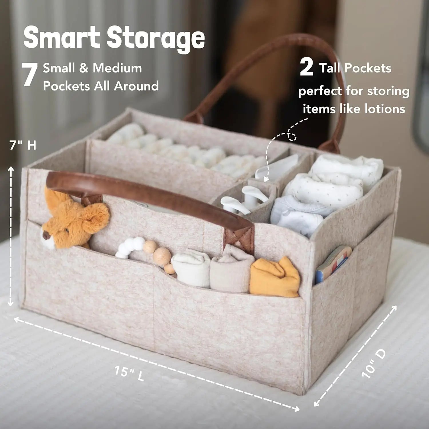 Felt Nursery Organiser Caddy with Handle - Nappy Storage Basket - MamaNest