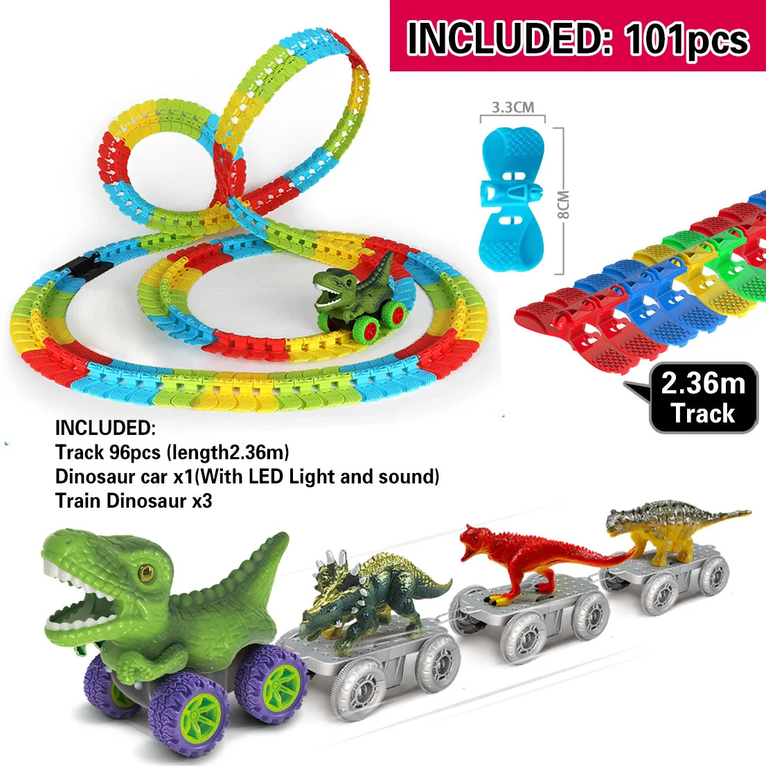 Flexible Track Dinosaur Car Set - 46-101 Pieces Educational Toy - MamaNest