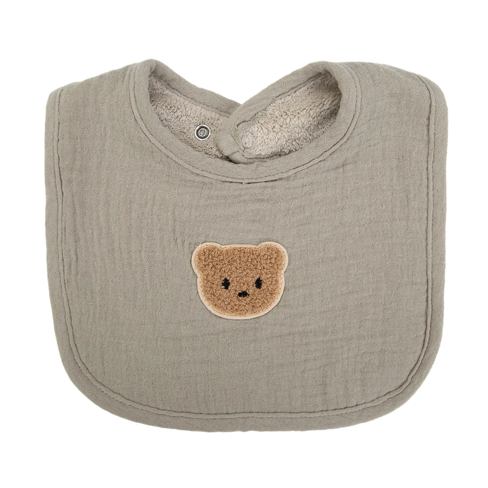 Cute Bear Baby Bibs - Muslin Cotton Feeding Bib with Absorbent Pockets - MamaNest