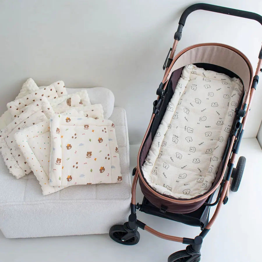 Baby Stroller Cushion - Soft Cotton Seat Liner with Straps - MamaNest