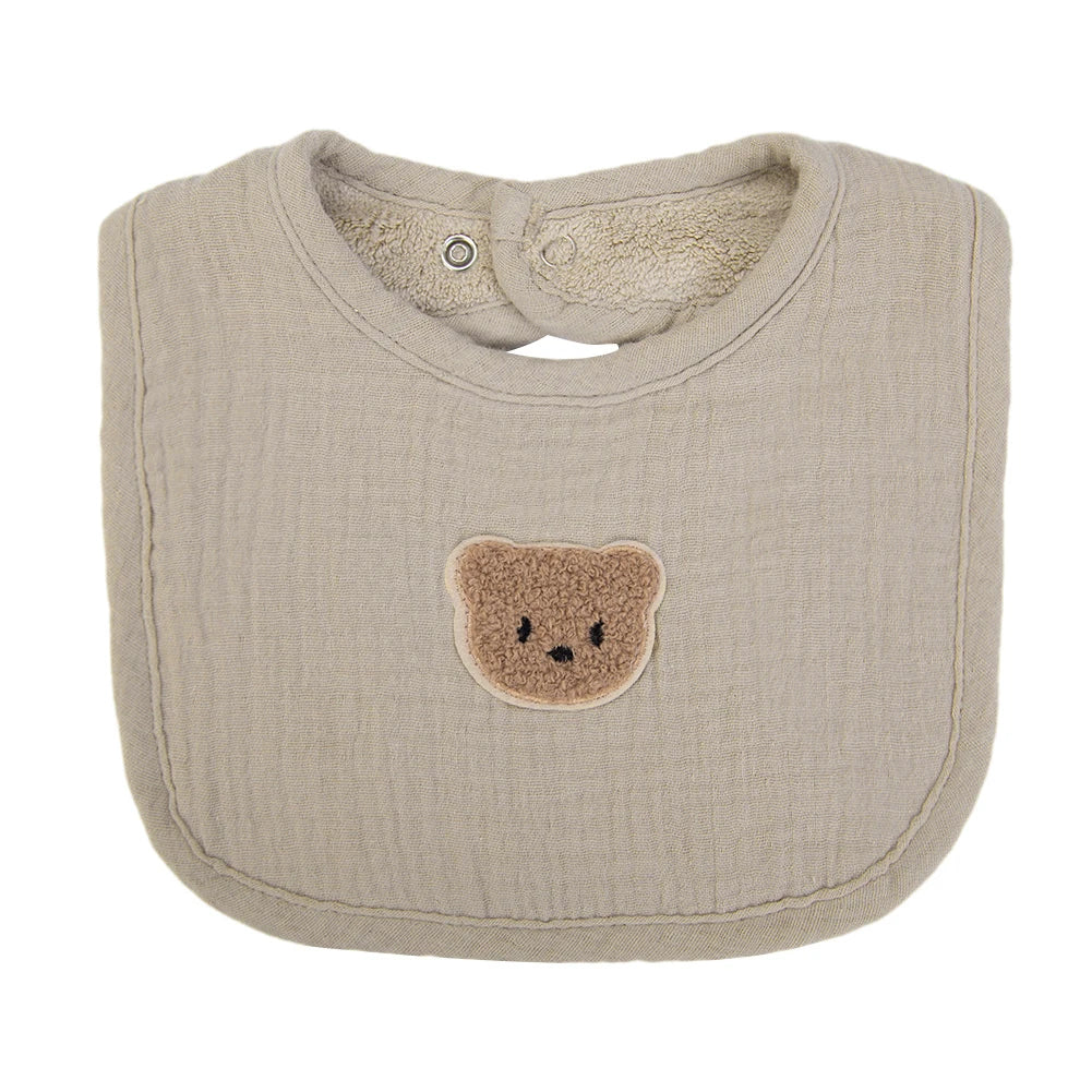Cute Bear Baby Bibs - Muslin Cotton Feeding Bib with Absorbent Pockets - MamaNest