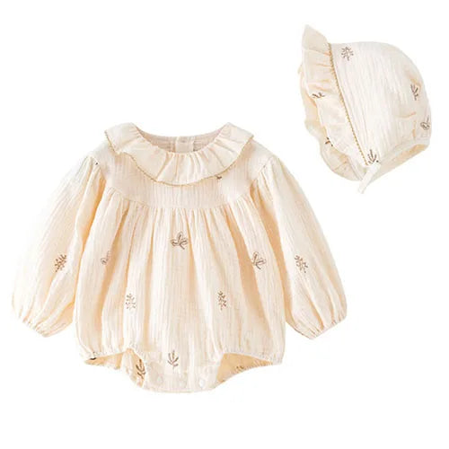 Baby Girl Romper Set - Korean Style Cotton Print with Hat 0-24M - MamaNest
