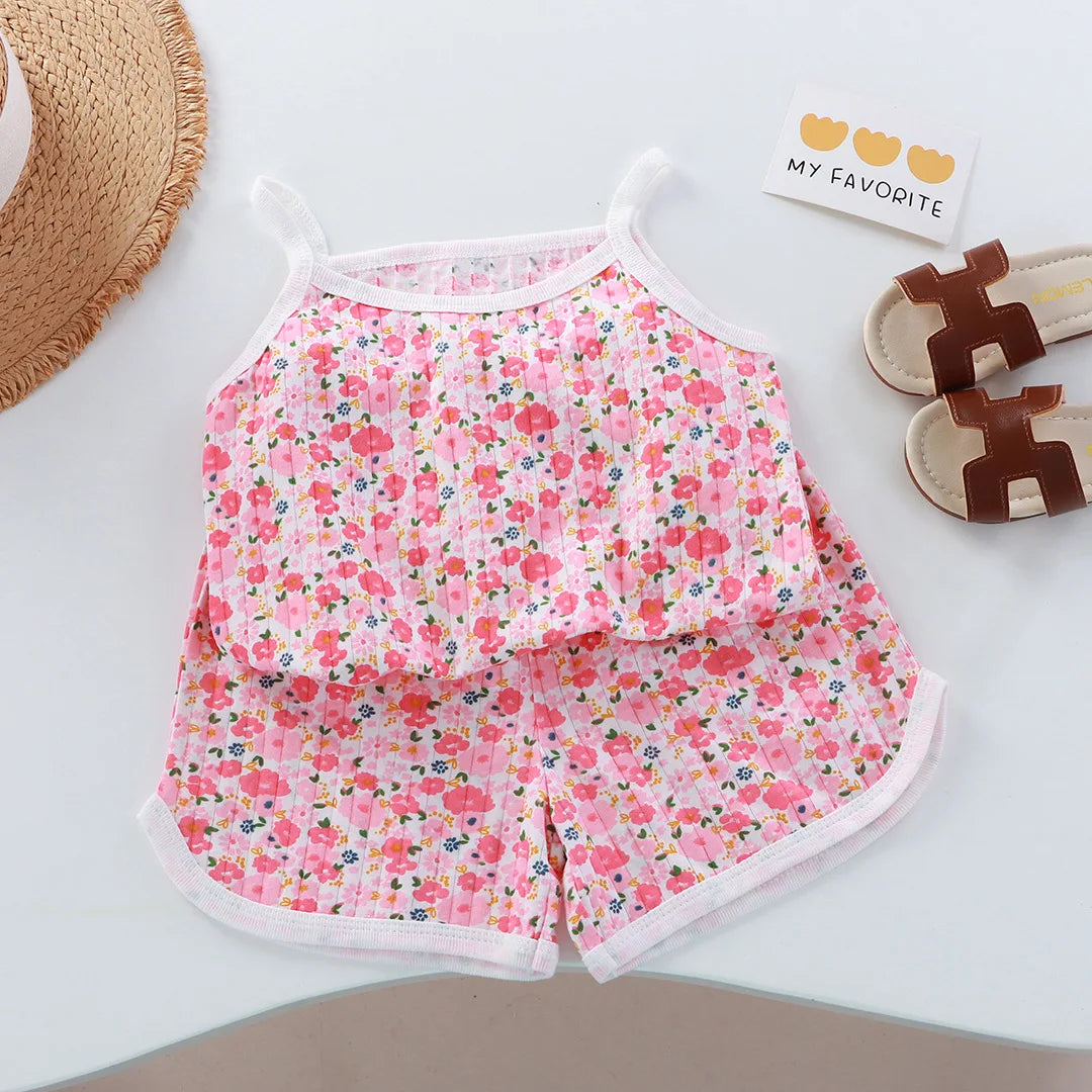 Girls Summer Outfit Set - 2 Piece Cotton Top & Shorts Set - MamaNest