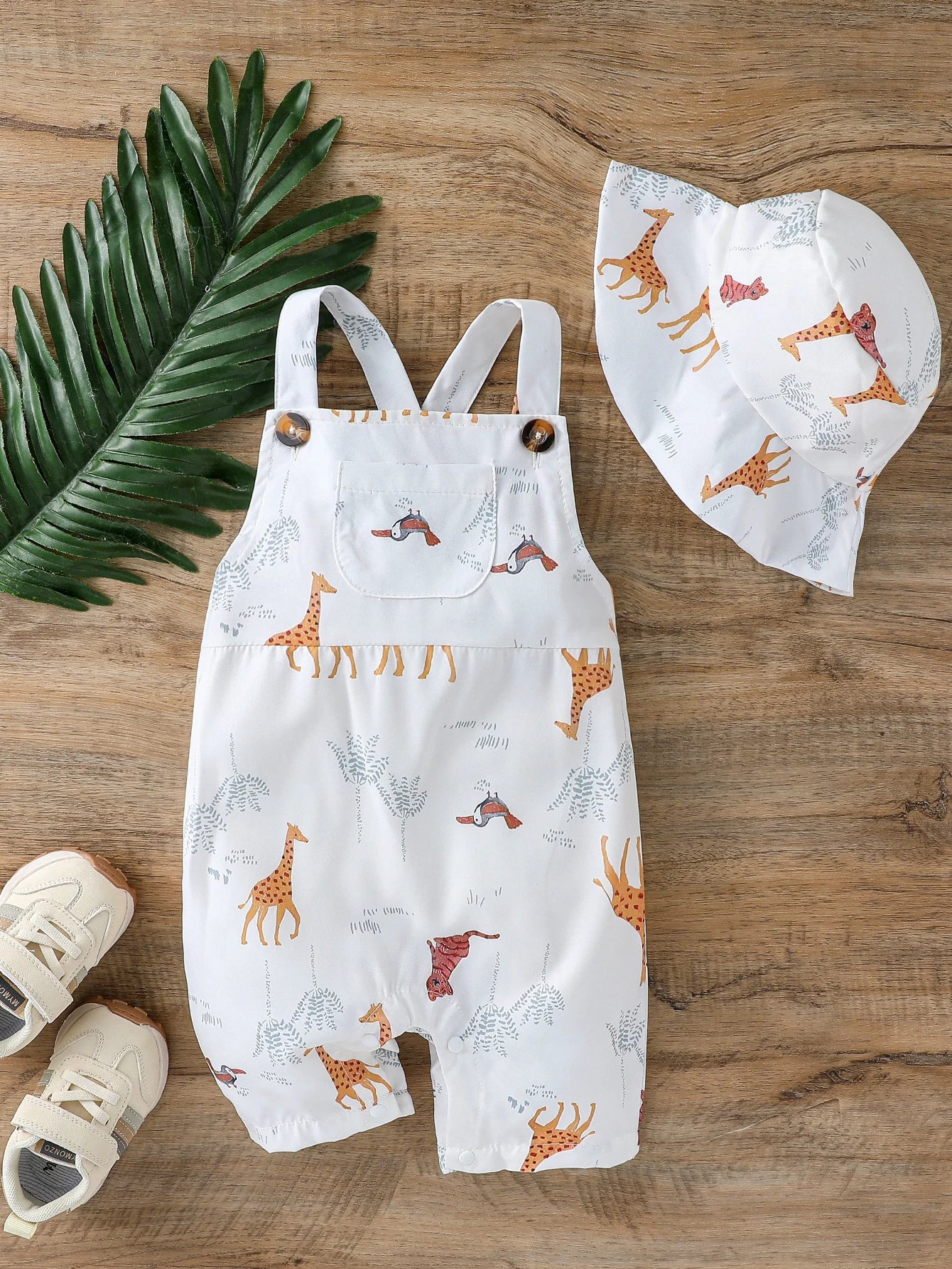 Baby Boys Summer Jumpsuit Set - 2Pcs Cartoon Animal Bodysuit with Hat - MamaNest