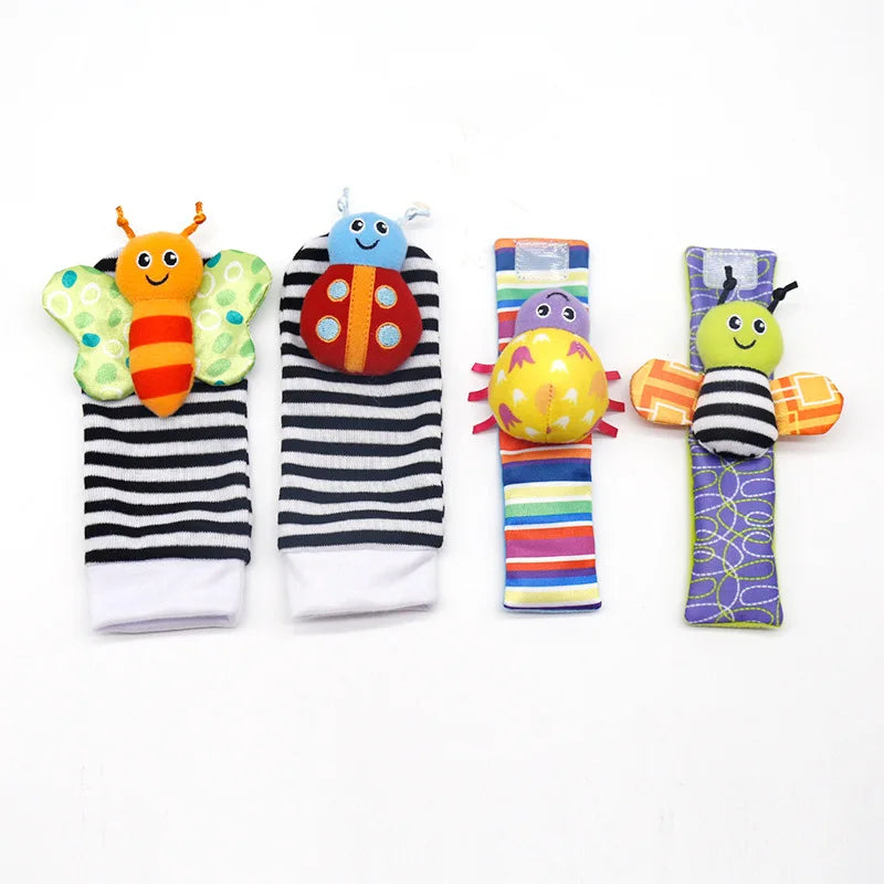Baby Rattle Socks & Wrist Strap Set 4-Pack - Animal Plush Toys (0-12M) - MamaNest