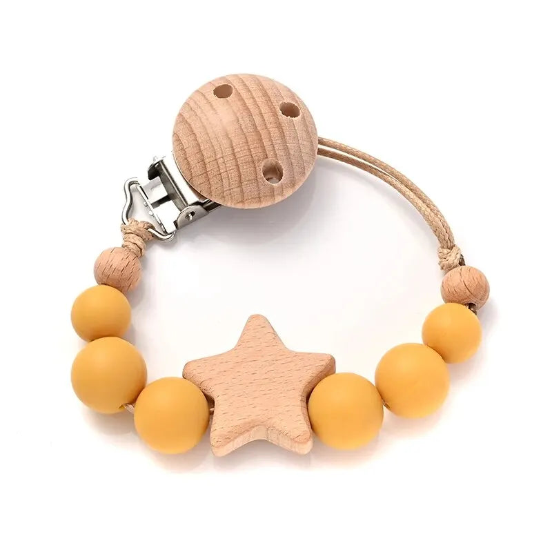 Baby Pacifier Clip Chain - Wooden Beads Dummy Holder - MamaNest