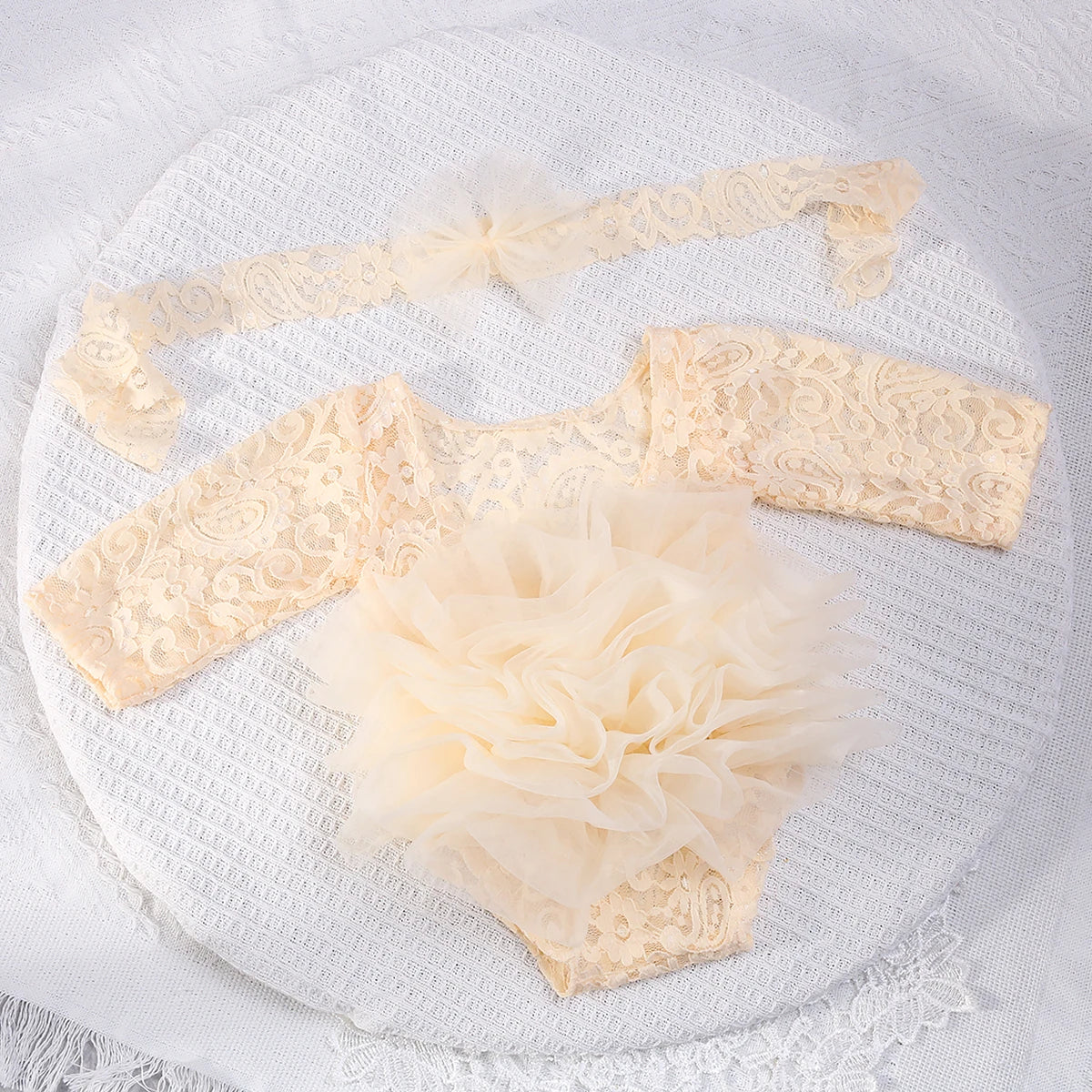 Newborn Lace Photography Set - Dusty Pink Romper with Headband - MamaNest