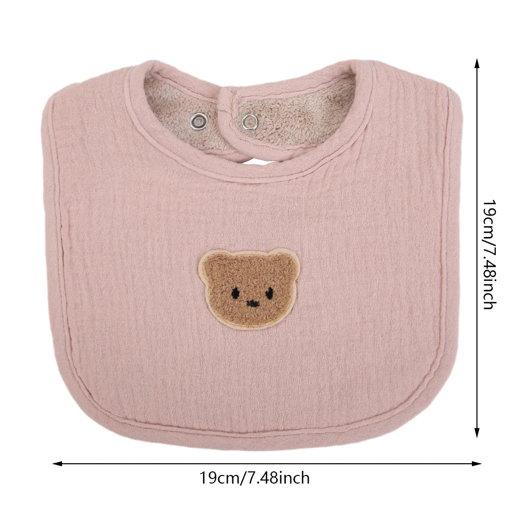 Cute Bear Baby Bibs - Muslin Cotton Feeding Bib with Absorbent Pockets - MamaNest