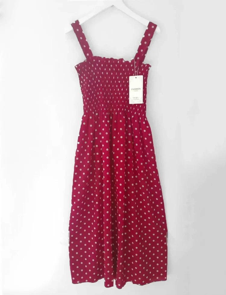 Polka Dot Summer Dress - Elegant Square Neck Sleeveless Chiffon Maxi Dress - MamaNest