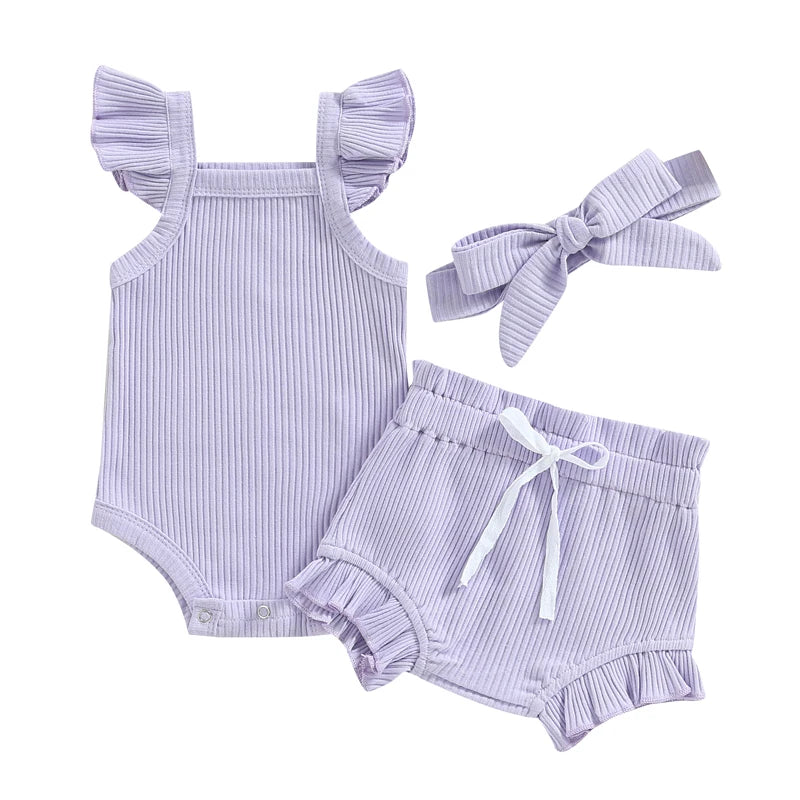 Baby Girl Summer Outfit - Ruffle Knit Romper Top & Bloomer Shorts Set - MamaNest