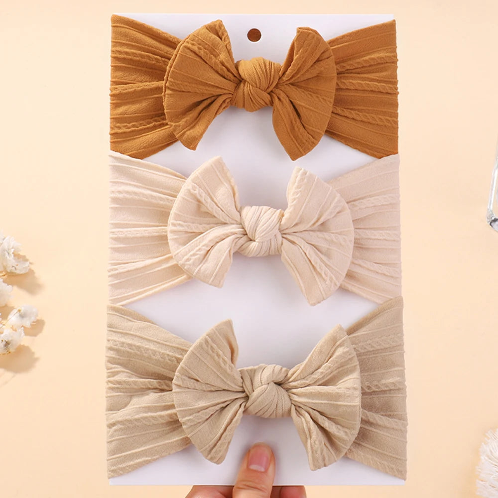 Baby Headbands 3-Pack - Soft Nylon Bow Turban Headwraps - MamaNest