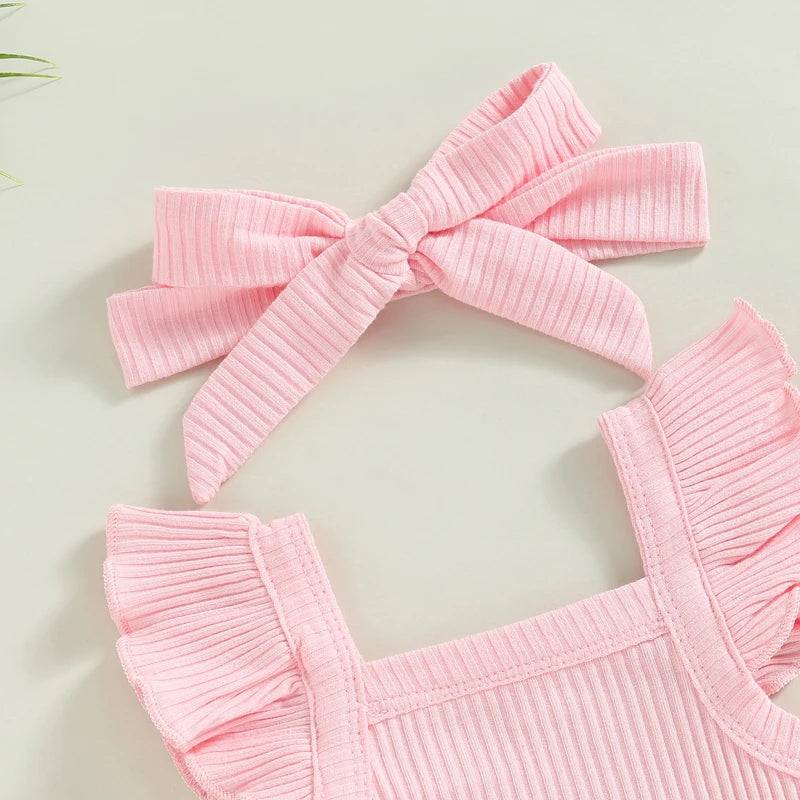 Baby Girl Summer Outfit - Ruffle Knit Romper Top & Bloomer Shorts Set - MamaNest